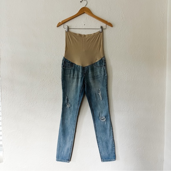Indigo Blue Maternity Distressed Light Wash Skinny Jeans - Picture 1 of 9